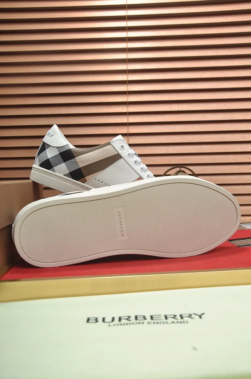 Men's shoes💰480💶[Burberry] (cowhide lining) classic low-top sneakers｜Imported cowhide with classic plaid fabric｜Cow leather lining｜Original outsole｜Fine workmanship and comfortable to wear Size: 38-44 (customized at 45)